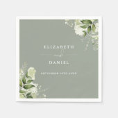 グリーンリーエレガントフローラセージ結婚グリーン スタンダードカクテルナプキン (正面)