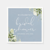 グリーンリーエレガントフローラダスティブルーブライダルシャワー スタンダードカクテルナプキン (正面)