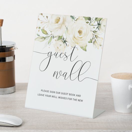 グリーンリーエレガントホワイトローズゲストウォールサイン 台座サイン (インサイチュ)