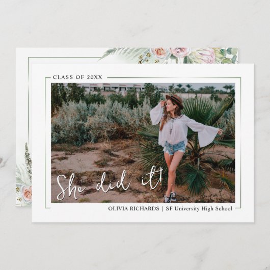 グリーンリーエレガントボホフローラ卒業パーティーインヴィ 招待状 (正面/裏面)