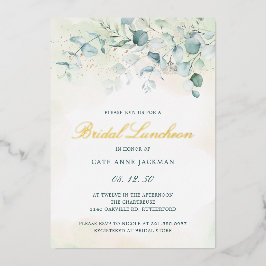 グリーンリーエレガントユーカリブライダルルンチョン金ゴールド 箔招待状