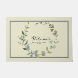 グリーンリーエレガントユーカリリースファミリーウェルカム ドアマット