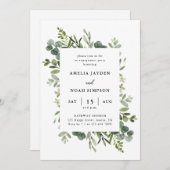 グリーンリーエレガントユーカリ婚約パーティ 招待状 (正面/裏面)