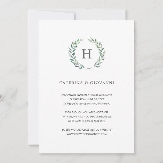 グリーンリーエレガントリースモノグラム結婚エロペメント 案内状 (正面)