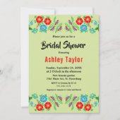 グリーンリーエレガントレッドローゼスフローラブライダルシャワー 招待状 (正面)