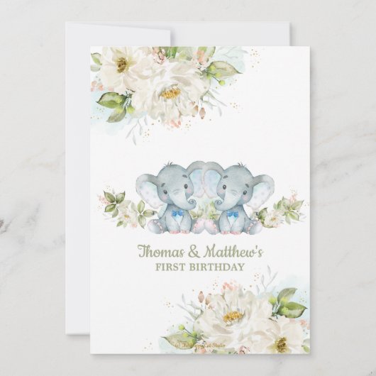 グリーンリーエレファントツインボーイズ1st誕生日パーティー 招待状 (裏面)