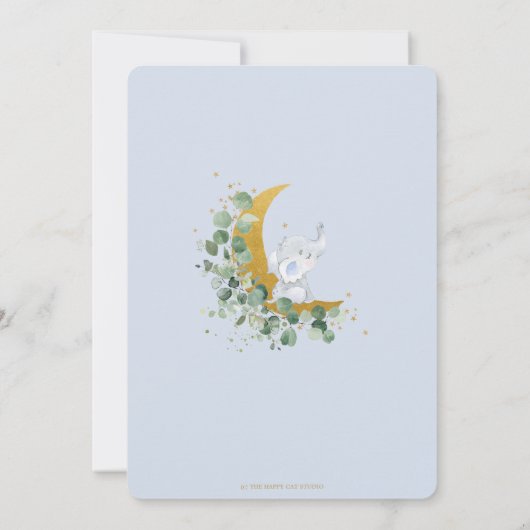 グリーンリーエレファントムーンスウィート男の赤ちゃんシャワー 招待状 (裏面)