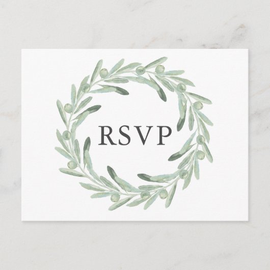 グリーンリーオリーブウェディングRSVP インビテーションポストカード (正面)
