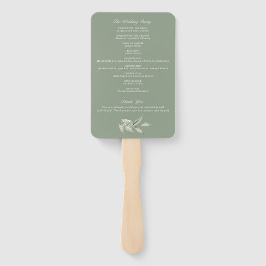 グリーンリーオリーブブランチベイビーズブレス結婚式 プログラム ハンドファン (裏面)