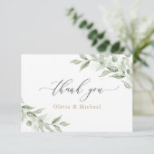 グリーンリーオリーブブランチベビーズブレス結婚金ゴールド サンキューカード (スタンド正面)