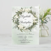 グリーンリーオリーブ葉リースホワイトローズ結婚ズ 招待状 (スタンド正面)