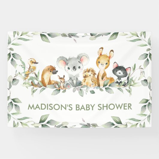 グリーンリーオーストラリア動物赤ちゃんシャワー誕生日 横断幕 (横)