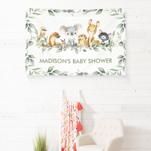 グリーンリーオーストラリア動物赤ちゃんシャワー誕生日 横断幕 (インサイチュ)