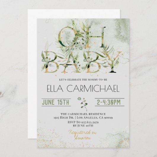 グリーンリーオーベビーシャワー招待状 招待状 (正面/裏面)