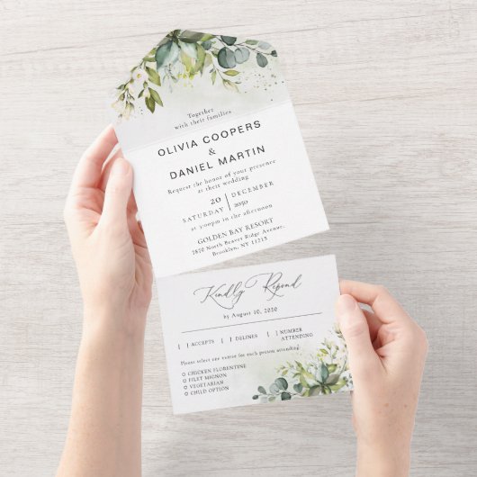 グリーンリーオールインワン結婚式招待状 オールインワン招待状 (貼ってはがせる)