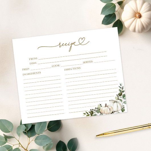 グリーンリーカボチャブライダルシャワーレシピカード