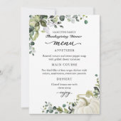 グリーンリーカボチャ感謝祭ディナーメニューカード サンキューカード (正面)