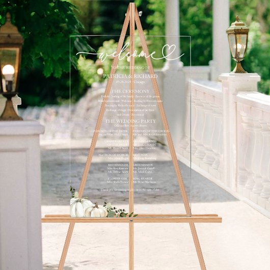 グリーンリーカボチャ秋の結婚式プログラムサイン アクリルサイン
