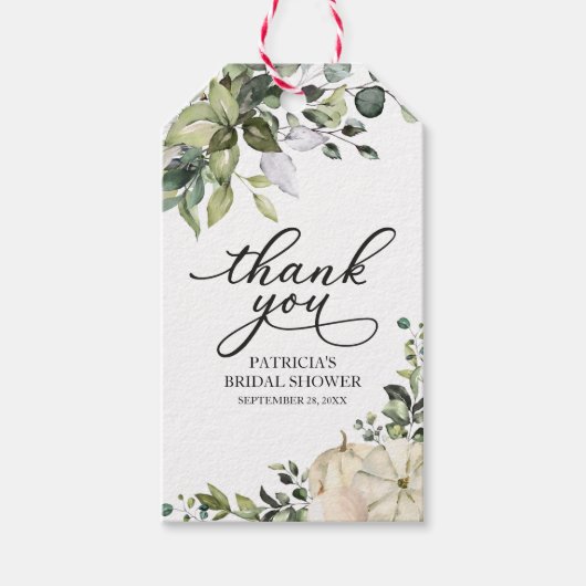 グリーンリーカボチャ秋ブライダルシャワーお気に入りギフトラベル ギフトタグ (正面)