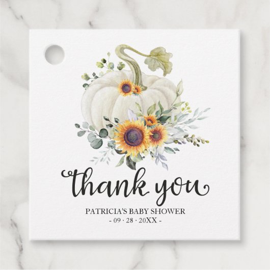 グリーンリーカボチャ秋ベビーシャワーありがとうございますお願い フェイバータグ (正面)