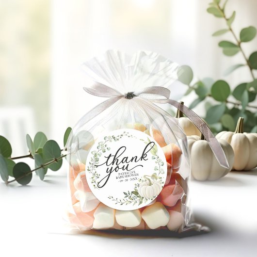 グリーンリーカボチャ秋ベビーシャワーありがとうございますお願い ラウンドシール