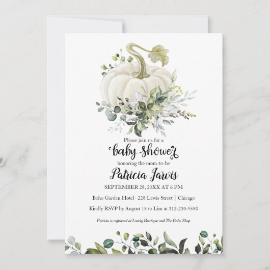 グリーンリーカボチャ赤ちゃんシャワー招待状 (正面)