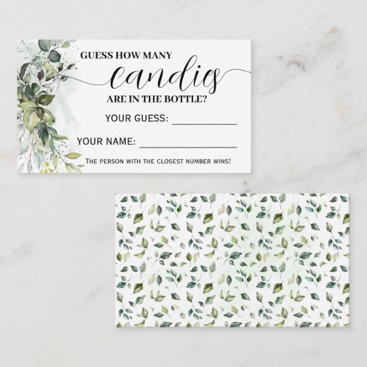 グリーンリーキャンディーズ赤ちゃんシャワーゲームカード プレイスカード (正面/裏面)