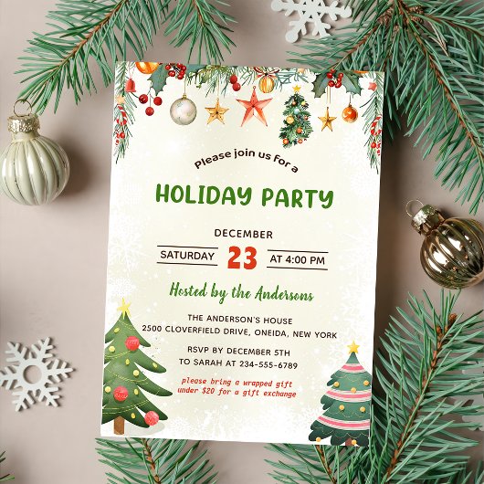 グリーンリークリスマスオーナメントホリデーパーティー 招待状