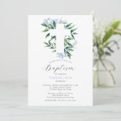 グリーンリークロスブルーボタニカル男の赤ちゃんバプテスマ 招待状 (スタンド正面)
