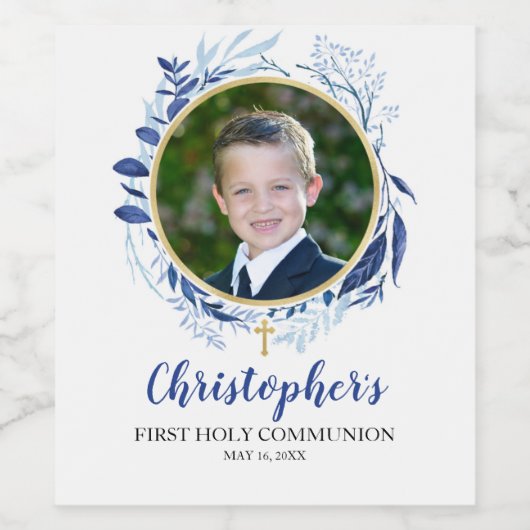 グリーンリークロスブルーワインボトルラベル ワインラベル (シングルラベル)