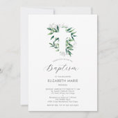 グリーンリークロスホワイトグリーンベビーチャイルドバプテスマ 招待状 (正面)