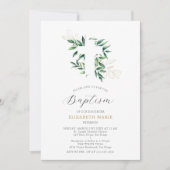 グリーンリークロス金ゴールド葉ベビー幼児バプテスマ 招待状 (正面)