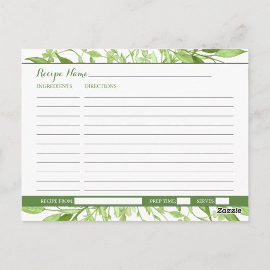 グリーンリークローバーフローラブライダルシャワーレシピカード ポストカード (裏面)