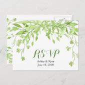 グリーンリークローバーフローラ結婚式RSVP インビテーションポストカード (正面/裏面)