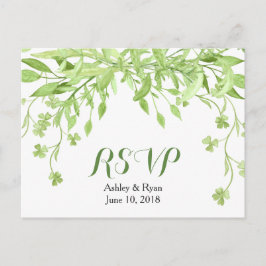 グリーンリークローバーフローラ結婚式RSVP インビテーションポストカード