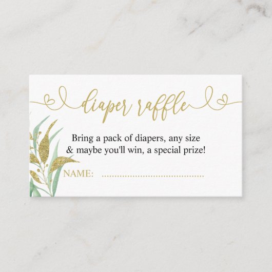 グリーンリーグリーンと金ゴールドエレガントおむつラッフル エンクロージャーカード (正面)