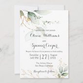 グリーンリーグリーン&金ゴールド自然グリーンフローラ結婚ズ 招待状 (正面)