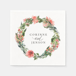グリーンリーコーラルフローラパーソナライズされた紙ナプキンス スタンダードカクテルナプキン