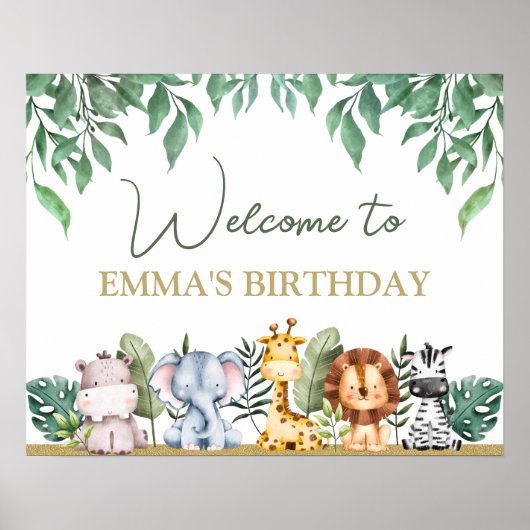 グリーンリーサファリアニマルズワイルドワン誕生日へようこそ ポスター (正面)