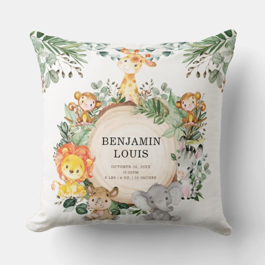 グリーンリーサファリジャングルベビーアニマルズ子供部屋デコール クッション (正面)