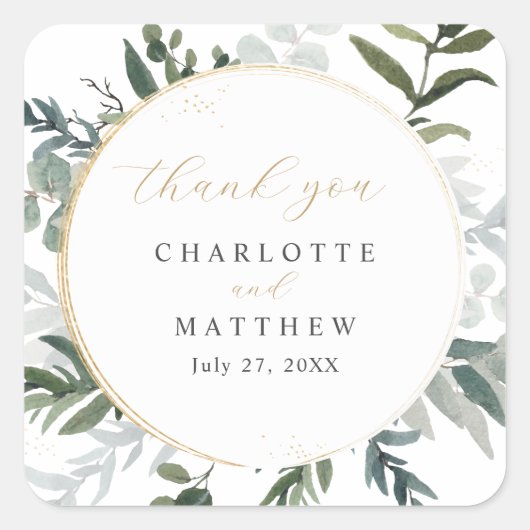 グリーンリーサンキュー結婚金ゴールド スクエアシール (正面)