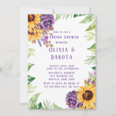 グリーンリーサンフラワーズパープルフローラウェディングシャワー 招待状 (正面)