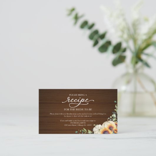 グリーンリーサンフラワーズブライダルシャワーレシピリクエスト エンクロージャーカード (スタンド正面)
