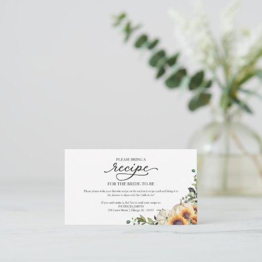 グリーンリーサンフラワーズブライダルシャワーレシピリクエスト エンクロージャーカード (スタンド正面)