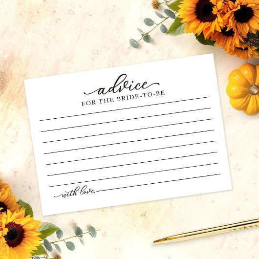 グリーンリーサンフラワーズ秋ブライダルシャワーアドバイスカード 招待状