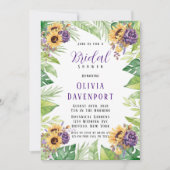 グリーンリーサンフラワーパープルフローラブライダルシャワー 招待状 (正面)