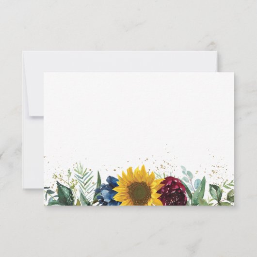 グリーンリーサンフラワーフローラ金ゴールド結婚グリッター 出欠カード (裏面)