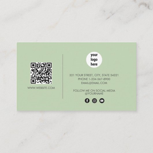 グリーンリーシグネチャースクリプトQRコードソーシャルメディア 名刺 (裏面)