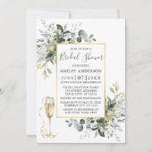 グリーンリーシャンパングラスセージグリーンブライダルシャワー 招待状 (正面)