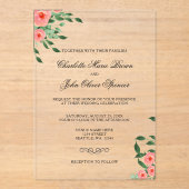 グリーンリーシンプルピーチフラワーズ結婚式招待状 アクリル招待状 (正面)